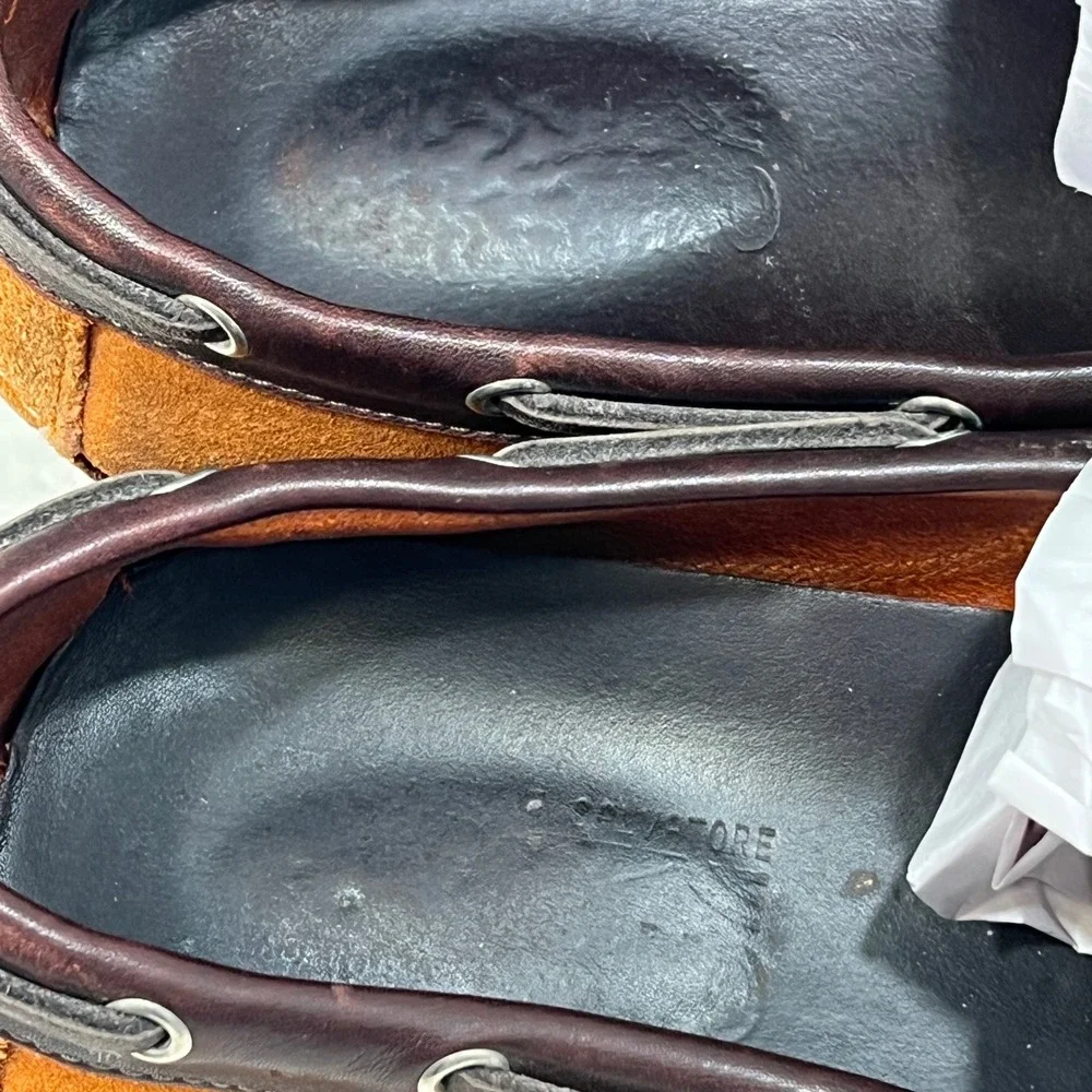 Salvatore Ferragamo Mens Brown Leather Orange Suede Driving Loafers TN 9198  11